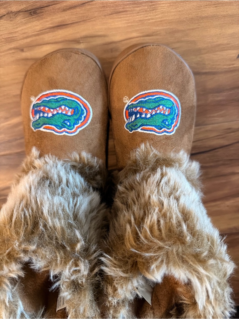 Kids Brown Fur-Trim Boot Slippers with Team Logo